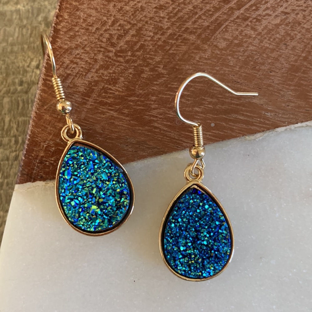 Blue Druzy Earrings